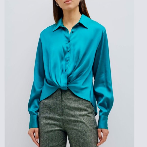 NWT ARIAS New York Twist-Front Blouse in Teal - Picture 1 of 10